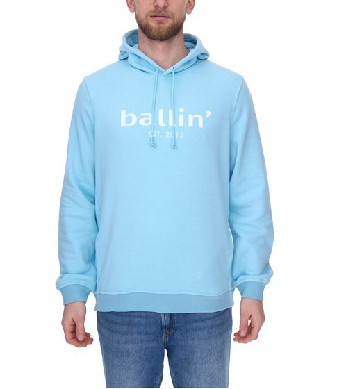 Ballin Est. 2013 Herren Kapuzen-Pullover nachhaltiger Sweat-Hoodie mit Logo-Schriftzug auf der Front HO-H00050-SKY Blau