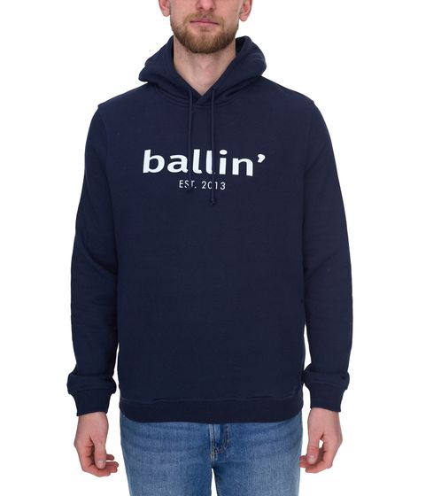 Ballin Est. 2013 Herren Kapuzen-Pullover nachhaltiger Sweat-Hoodie mit Logo-Schriftzug auf der Front HO-H00050-NVY Navy