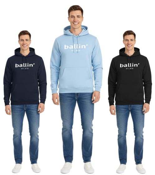 Ballin Est. Suéter con capucha y capucha sostenible para hombre 2013 con logo estampado en el frente HO-H00050 en negro, azul o azul marino