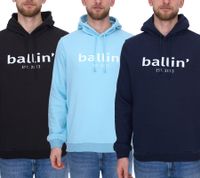 Ballin Est. Maglione con cappuccio da uomo sostenibile del 2013 con stampa del logo sul davanti HO-H00050 in nero, blu o blu scuro Ballin Est. Maglione con cappuccio da uomo sostenibile del 2013 con stampa del logo sul davanti HO-H00050 in nero, blu o blu scuro