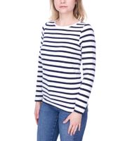 DELMAO Damen Sweatshirt gestreiftes Baumwoll-Longsleeve Langarm-Shirt 31157031 Weiß/Navy