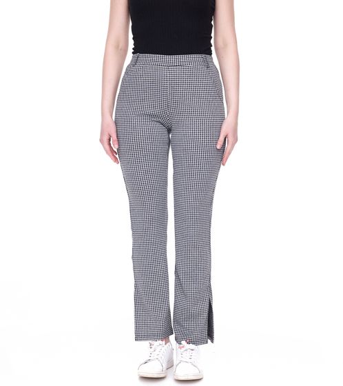 AjC women's checked fabric trousers, fashionable bootcut trousers in slip-on style 71797023 Black/White