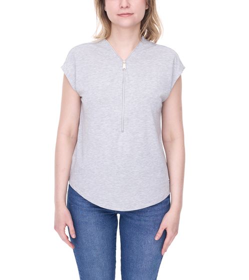 Tamaris women's half-zip shirt short-sleeved T-shirt with V-neck 63630739 gray