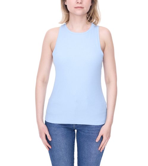 Tamaris women's summer top sleeveless cotton shirt with round neck 31661722 blue