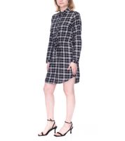 Tamaris Damen Midi-Kleid mit langen Ärmeln kariertes Web-Kleid mit Knöpfen 30632734 Schwarz/Weiß