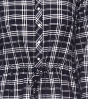 Tamaris Damen Midi-Kleid mit langen Ärmeln kariertes Web-Kleid mit Knöpfen 30632734 Schwarz/Weiß