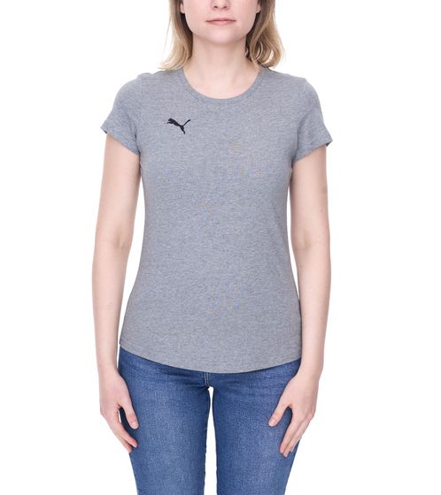 PUMA TeamGoal23 Damen T-Shirt Sport-Shirt Baumwoll-Shirt mit Logo-Patch Fitness-Shirt 657085 33 Grau