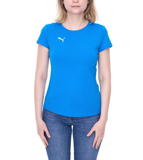 PUMA TeamGoal23 Damen T-Shirt Sport-Shirt Baumwoll-Shirt mit Logo-Patch Fitness-Shirt 657085 02 Blau