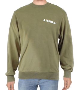 JACK & JONES Herren Crew Neck Pullover mit "A World"-Print auf der Brust Rundhals-Sweater 12201935 Khaki