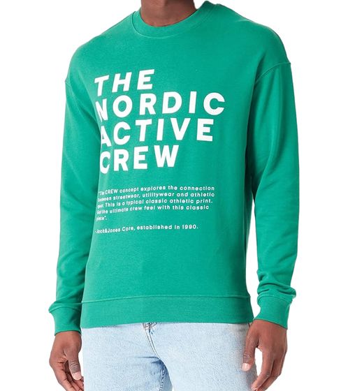 JACK & JONES Herren Crew Neck Pullover mit "The Nordic"-Druck auf der Front Rundhals-Sweater 12233593 Grün