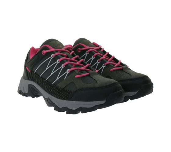 Black Crevice Damen Low-Cut Trekkingschuhe wasserdichte Outdoor-Schuhe mit Echtleder BCR342519-GF Schwarz/Grau/Pink