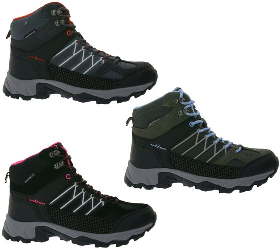 Black Crevice Damen High-Cut Trekkingschuhe wasserdichte Outdoor-Schuhe mit Echtleder BCR342521 Schwarz/Grau/Blau/Rot/Pink