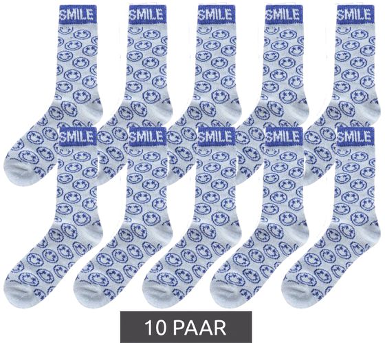 10 Paar ZWILLINGSHERZ Onesize Kuschel-Socken mit Smileys und Schriftzug Freizeit-Strümpfe 4603S-19 Blau