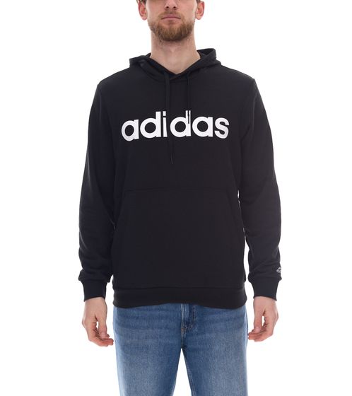 adidas Essentials French Terry Linear Logo Hoodie sustainable men's sweater with kangaroo pocket GK9064 Black