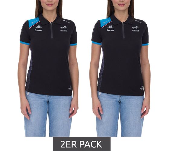 2er Sparpack Kappa X ALPINE Formel 1 F1 Damen Polo-Shirt Baumwoll-Oberteil mit HYDRO WAY PROTECTION-Technologie Kurzarm-Shirt 361E33W AF1 A12 Schwarz