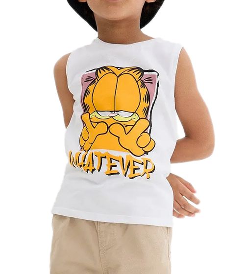 trendiges Kinder Tank-Top für Jungen mit Garfield Front-Print Baumwoll-Shirt Sommer-Shirt 939048 Weiß