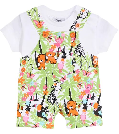 stylish children's set for babies short-sleeved shirt and dungarees with colorful animal print 955026 white/colorful