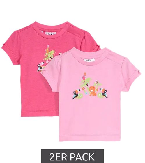 Pack of 2 children's T-shirts, cotton shirt with animals front print, short-sleeved shirts 964224 pink