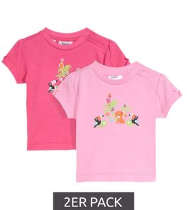 Lot de 2 t-shirts enfant chemise en coton avec imprimé animaux sur le devant chemises à manches courtes 964224 rose/rose