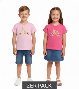 Confezione da 2 t-shirt per bambini maglietta in cotone con stampa frontale di animali magliette a maniche corte 964224 rosa/rosa