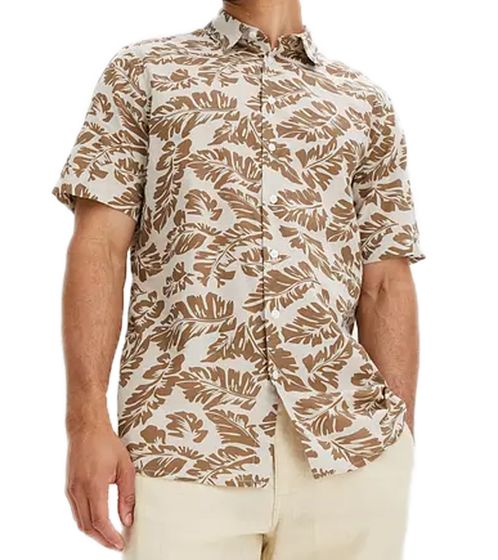 Herren Baumwoll-Hemd Kurzarm-Hemd Sommer-Hemd Urlaubs-Shirt 910579 Beige/Braun