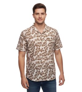 Men's cotton shirt, short-sleeved shirt, summer shirt, holiday shirt 910579 beige/brown