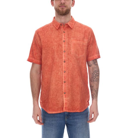 Herren Kurzarm-Hemd mit Leinenanteil Sommer-Hemd im Vintage Look Urlaubs-Shirt 954505 Orange