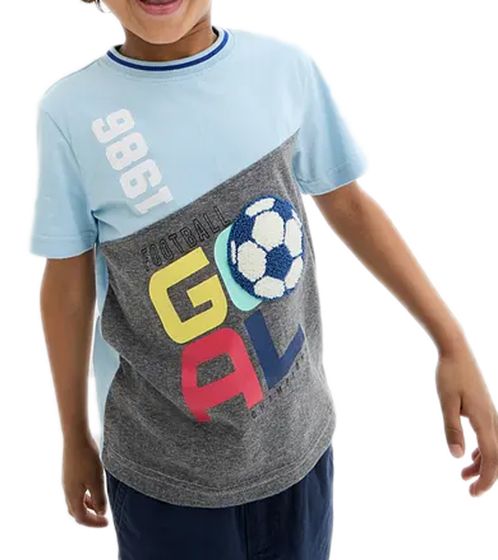 trendiges Kinder T-Shirt für Jungen mit Fußball Front-Print Baumwoll-Shirt Sommer-Shirt 956071 Grau/Blau