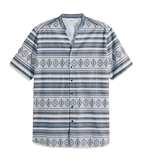 Herren Baumwoll-Hemd Kurzarm-Hemd Sommer-Hemd Urlaubs-Shirt 935489 Weiß/Blau