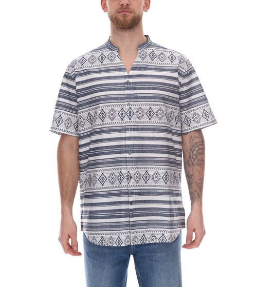 Herren Baumwoll-Hemd Kurzarm-Hemd Sommer-Hemd Urlaubs-Shirt 935489 Weiß/Blau