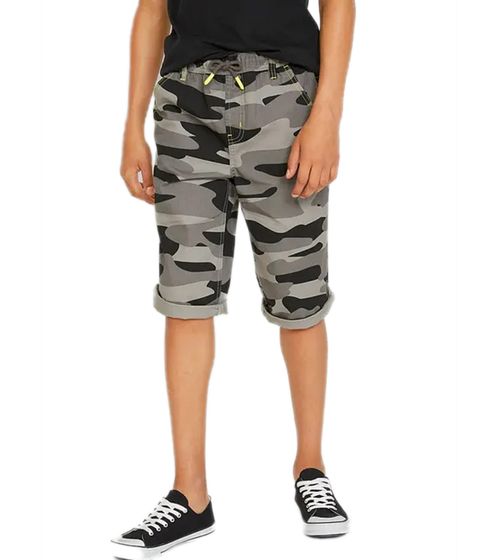 Kinder Bermuda-Shorts für Jungen kurze Hose im Camouflage-Look Sommer-Shorts Baumwoll-Shorts 907003 Grau/Schwarz