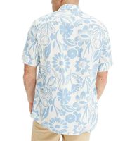 Herren Viskose-Hemd Kurzarm-Hemd mit Blumen-Print Sommer-Hemd Urlaubs-Shirt 911292 Weiß/Blau