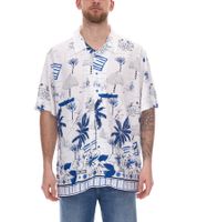 Chemise en viscose pour hommes, chemise à manches courtes avec imprimé floral, chemise d'été, chemise de vacances 927967 blanc/bleu