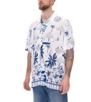 Chemise en viscose pour hommes, chemise à manches courtes avec imprimé floral, chemise d'été, chemise de vacances 927967 blanc/bleu