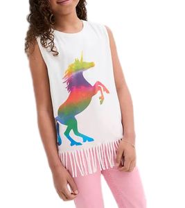 trendiges Kinder Tank-Top für Mädchen mit Einhorn Front-Print Baumwoll-Shirt Sommer-Shirt 950144 Weiß trendiges Kinder Tank-Top für Mädchen mit Einhorn Front-Print Baumwoll-Shirt Sommer-Shirt 950144 Weiß