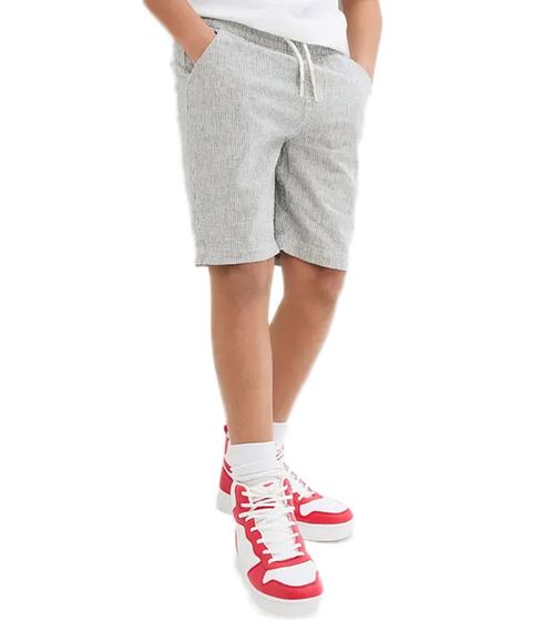 Kinder Bermuda-Shorts für Jungen kurze Hose mit Leinenanteil Sommer-Shorts 947956 Weiß/Schwarz