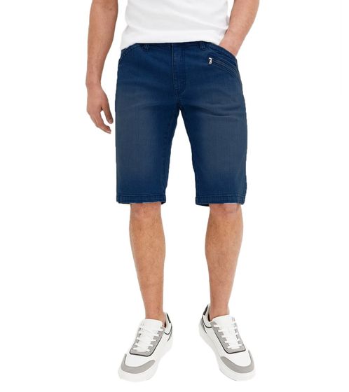 modern men's jeans shorts, short denim trousers, loose fit with zip pocket on the front 911414 blue