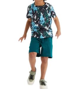 stylisches Kinder-Set mit mit Allover-Print für Jungen Baumwoll-Shirt mit kurze Hose 925309 Schwarz/Weiß/Blau