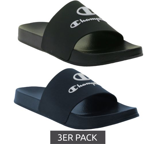 3er Sparpack Champion Kos Herren Bade-Schuhe Badelatschen Sommer-Schuhe Schlupf-Schuhe S22175 Schwarz oder Blau