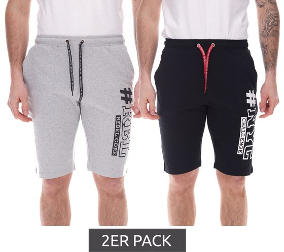 2er Pack Herren Sweat-Hosen Baumwoll-Hosen mit Front-Print kurze Hose 919984 Schwarz/Grau