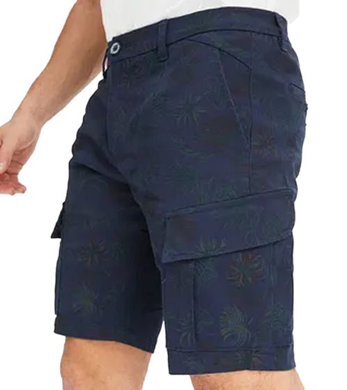 moderne Herren Cargo-Shorts kurze Denim-Hose mit Allover Blätter-Print Baumwoll-Shorts 910836 Dunkelblau