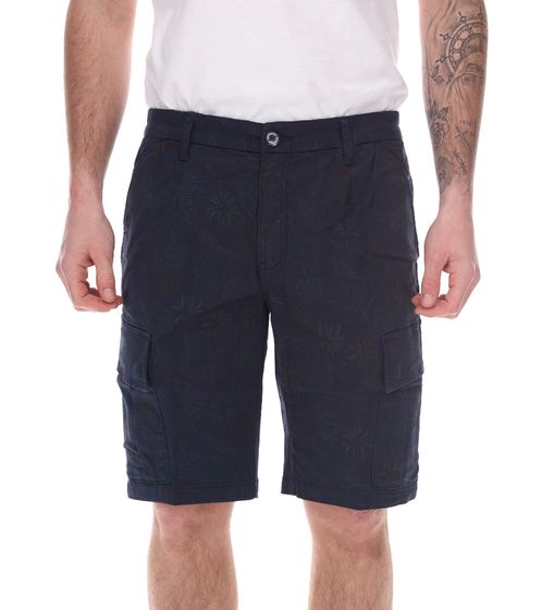 moderne Herren Cargo-Shorts kurze Denim-Hose mit Allover Blätter-Print Baumwoll-Shorts 910836 Dunkelblau