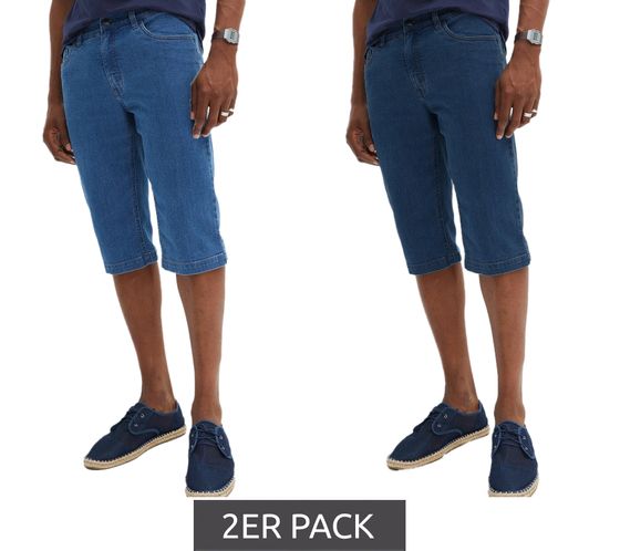 Pack of 2 men's jeans shorts, short denim trousers in 5-pocket style, long shorts 933857 blue/dark blue