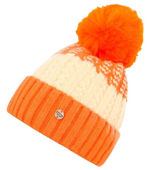 ZWILLINGSHERZ Bobble Hat with Knitted Look Winter Hat One Size 4609M KL3905 M1 Orange/White