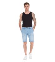 casual men's stretch jeans Bermuda shorts, loose fit in a trendy vintage look 956411 blue