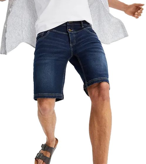 modische Herren Stretch Jeans-Bermuda kurze Denim-Shorts Regular-Fit in angesagtem Vintage-Look 973590 Dunkel-Blau