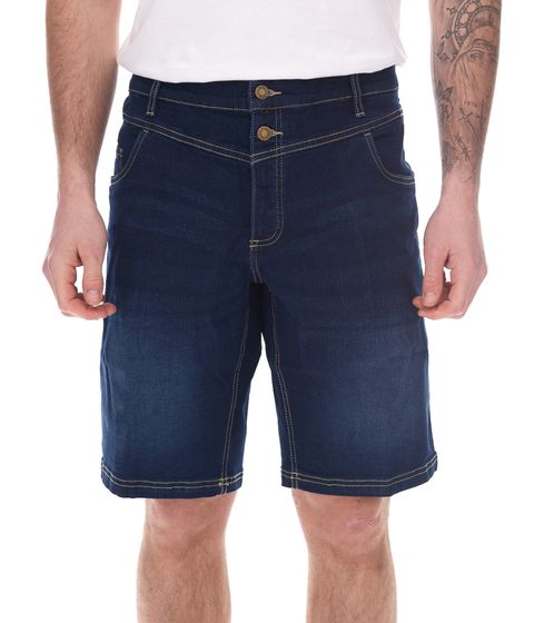 modische Herren Stretch Jeans-Bermuda kurze Denim-Shorts Regular-Fit in angesagtem Vintage-Look 973590 Dunkel-Blau