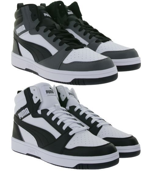 PUMA Rebound V6 High-Top Sneaker nachhaltige Damen und Herren Turnschuhe mit Softfoam+ Basketball 392326 in Schwarz/Weiß oder Grau/Weiß