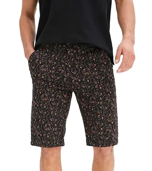 modische Herren Stretch Bermuda Chino-Shorts Slim-Fit florale Baumwoll-Bermuda 913508 Schwarz