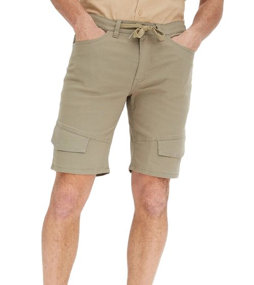 tolle Herren Stretch Cargo-Bermuda kurze Hose in Regular-Fit Shorts mit Bein-Taschen und Kordelzug 940901 Rauch-Oliv-Grün